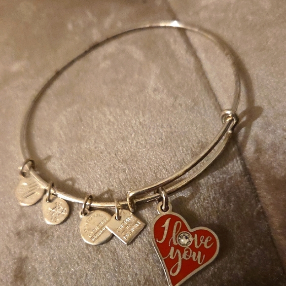 Alex and Ani Silver Bracelet with Red Heart Charm - Picture 3 of 5